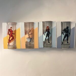 NEW Marvel Characters 9.8 oz Glasses Full Set of 4 PC Loblaws Canadian Exclusive